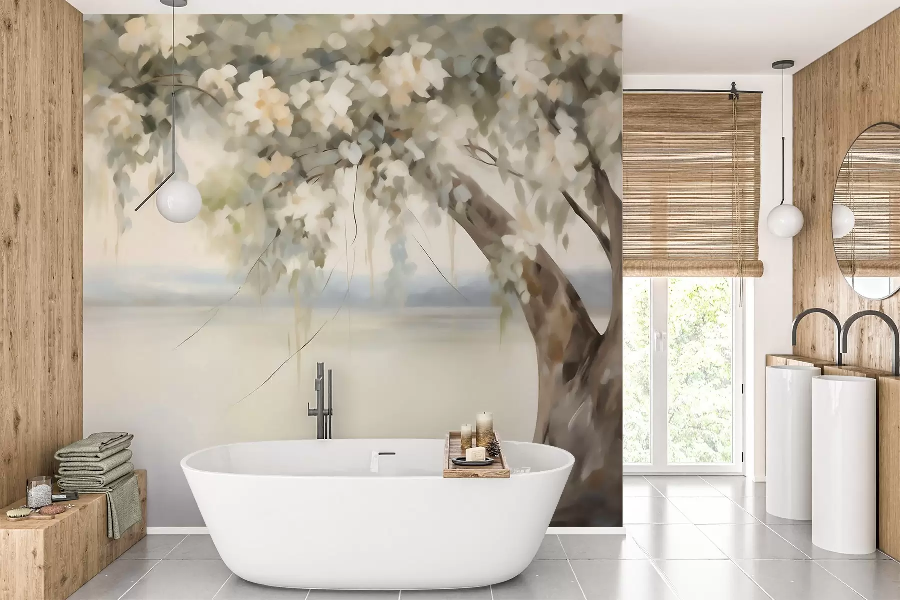 murales de pared Cuadro de imitación de un árbol junto al lago w05670