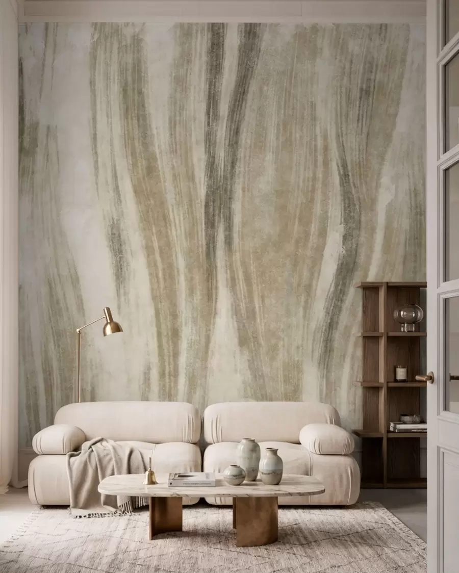 murales de pared Textura abstracta con vetas verticales fluidas en tonos gris-beige w05686v1