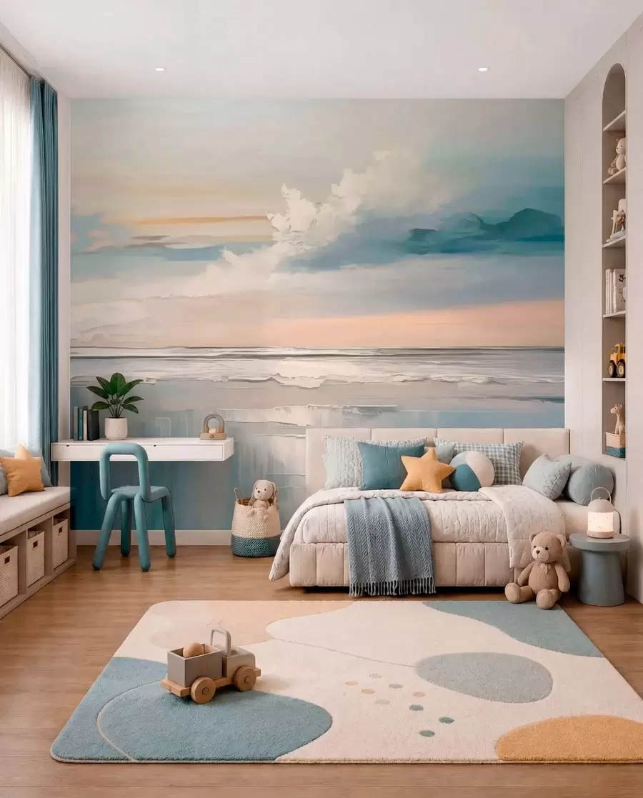 murales de pared Cielo melocotón sobre el mar w05687
