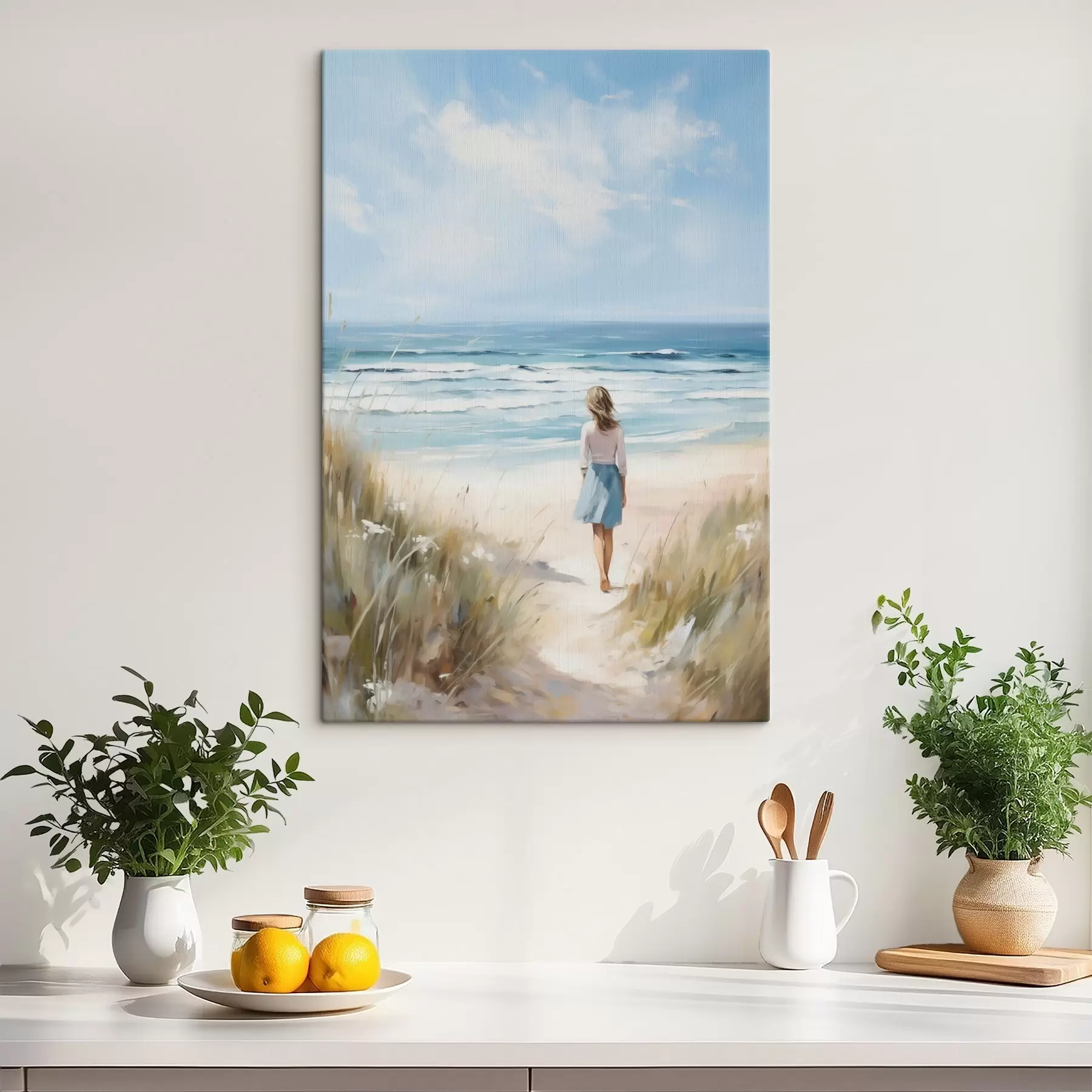 murales de pared Una chica caminando hacia el mar, imitación de un cuadro s49500