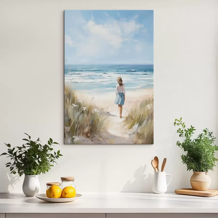 murales de pared Una chica caminando hacia el mar, imitación de un cuadro s49500