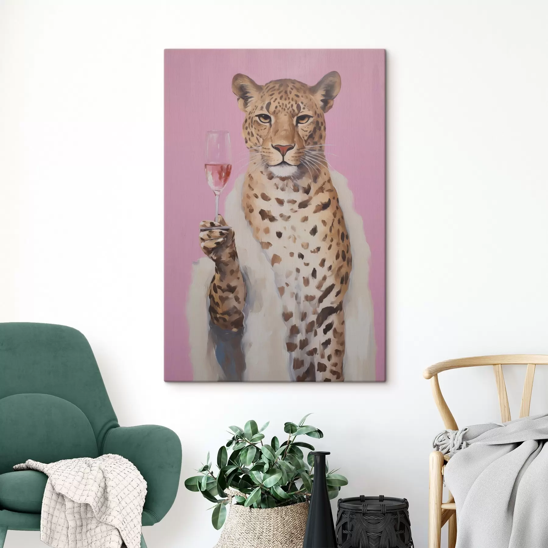 murales de pared Cuadro con imitación de cristal de un leopardo s49510