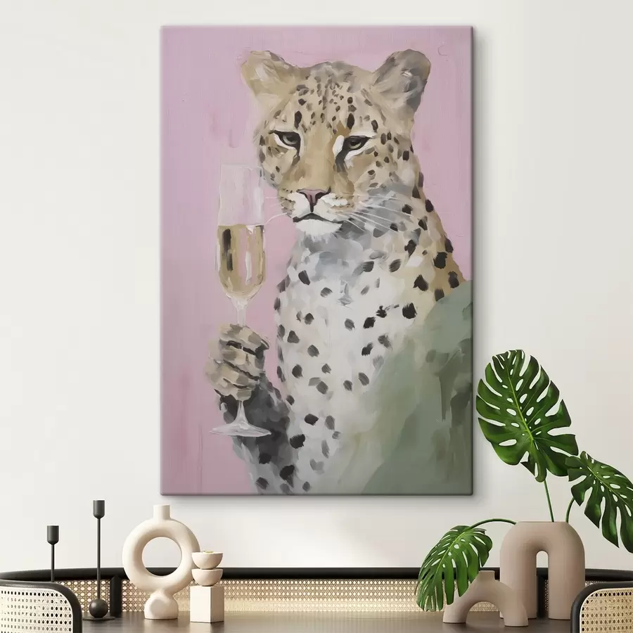 murales de pared Cuadro que representa un leopardo sosteniendo una copa s49511