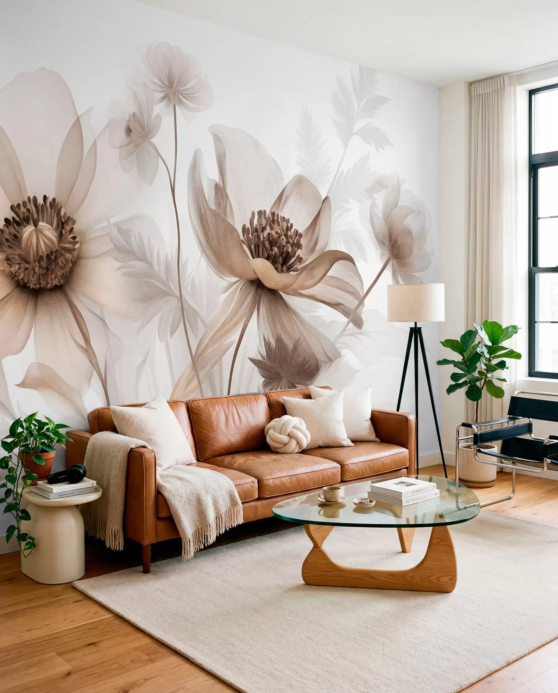 murales de pared Estudio floral sepia w09900