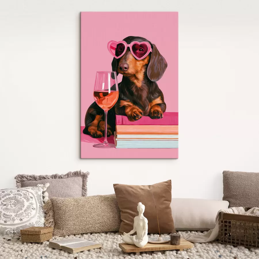 murales de pared Un perro salchicha con gafas rosas s49606