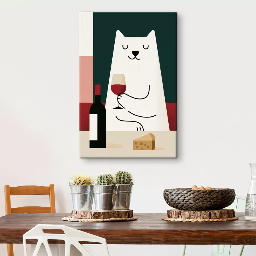 murales de pared Gato con una copa de vino s49624