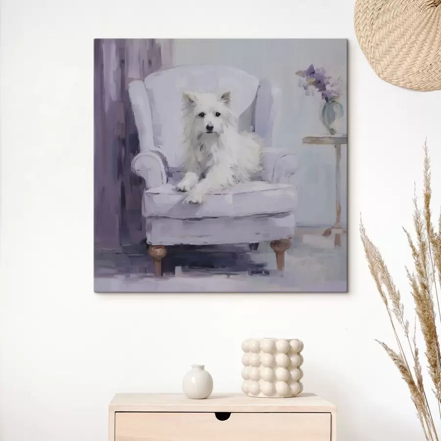 murales de pared Un perro en una silla, imitación de un cuadro s49596