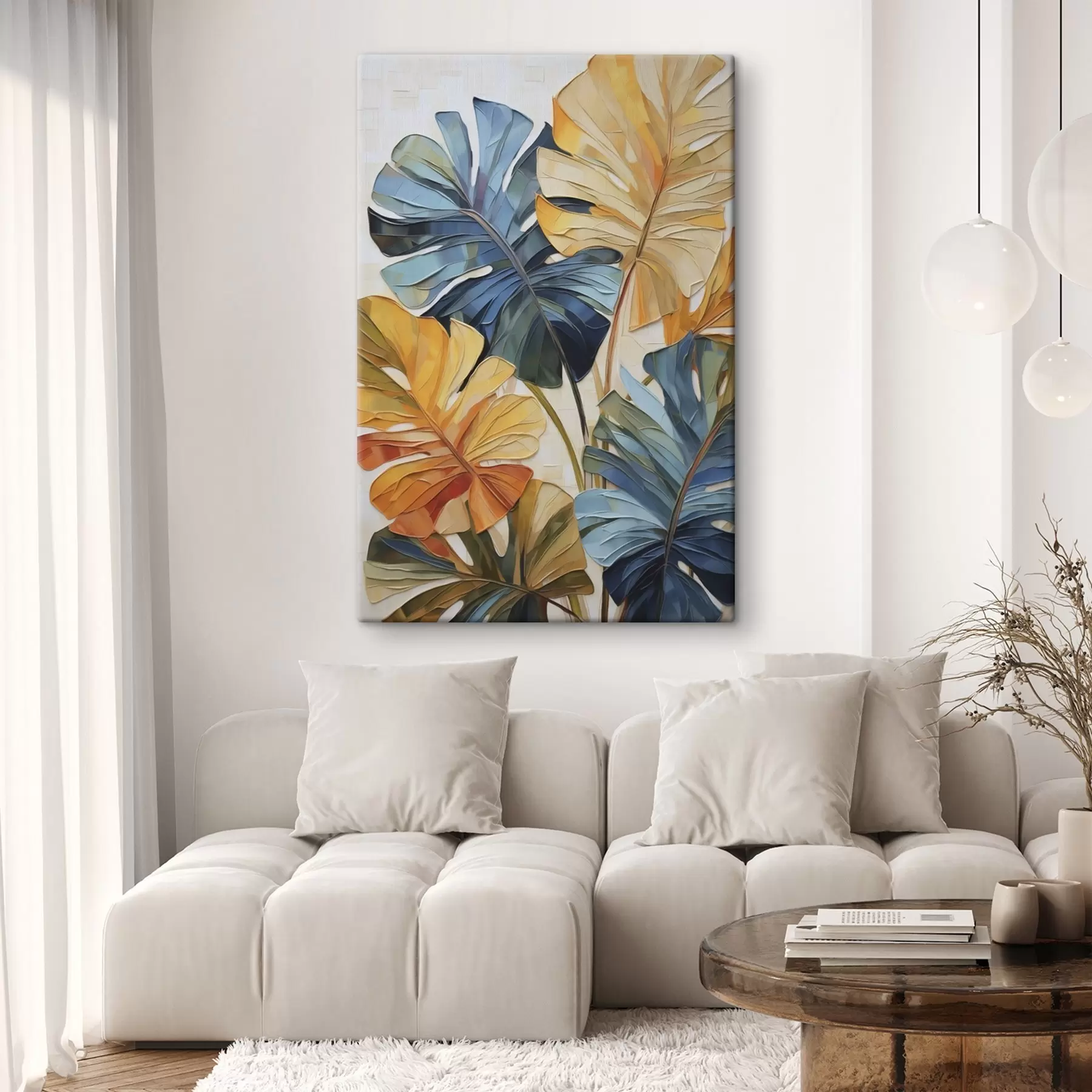 murales de pared Cuadro que imita hojas tropicales de colores vivos s49600