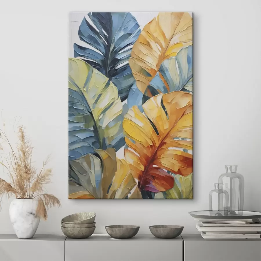 murales de pared Cuadro que imita hojas tropicales de colores vivos s49601