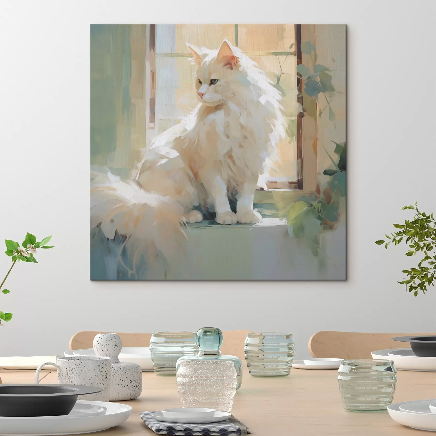 murales de pared Un gato sentado junto a una ventana, imitación de un cuadro s49603