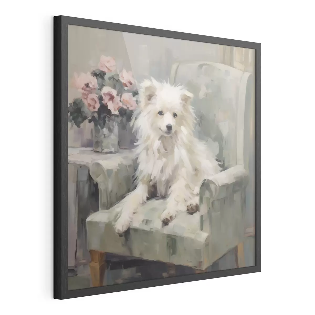Poster Un perrito en una silla, imitación de un cuadro f49597