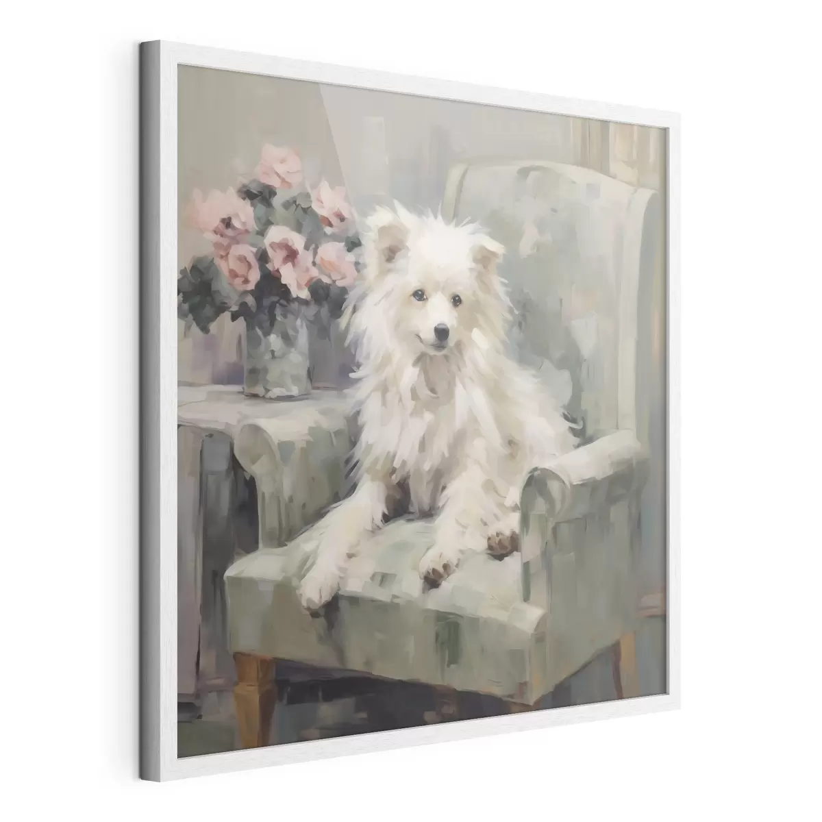 Poster Un perrito en una silla, imitación de un cuadro f49597