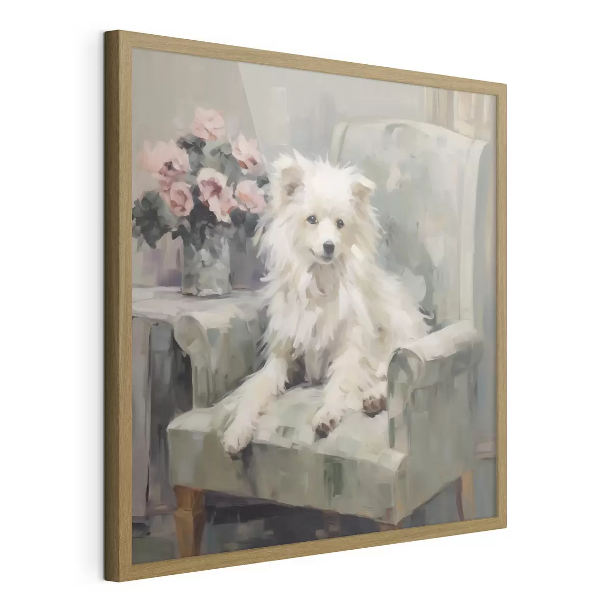 Poster Un perrito en una silla, imitación de un cuadro f49597