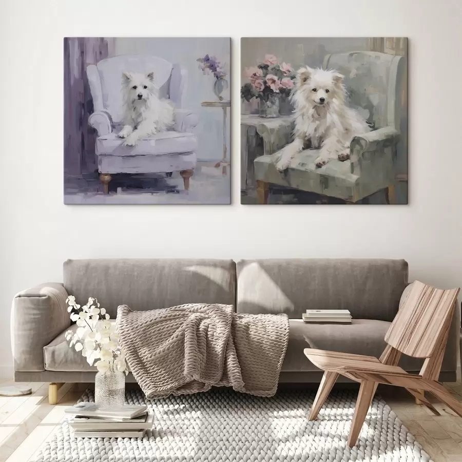 murales de pared Un perro en una silla, imitación de un cuadro m30616