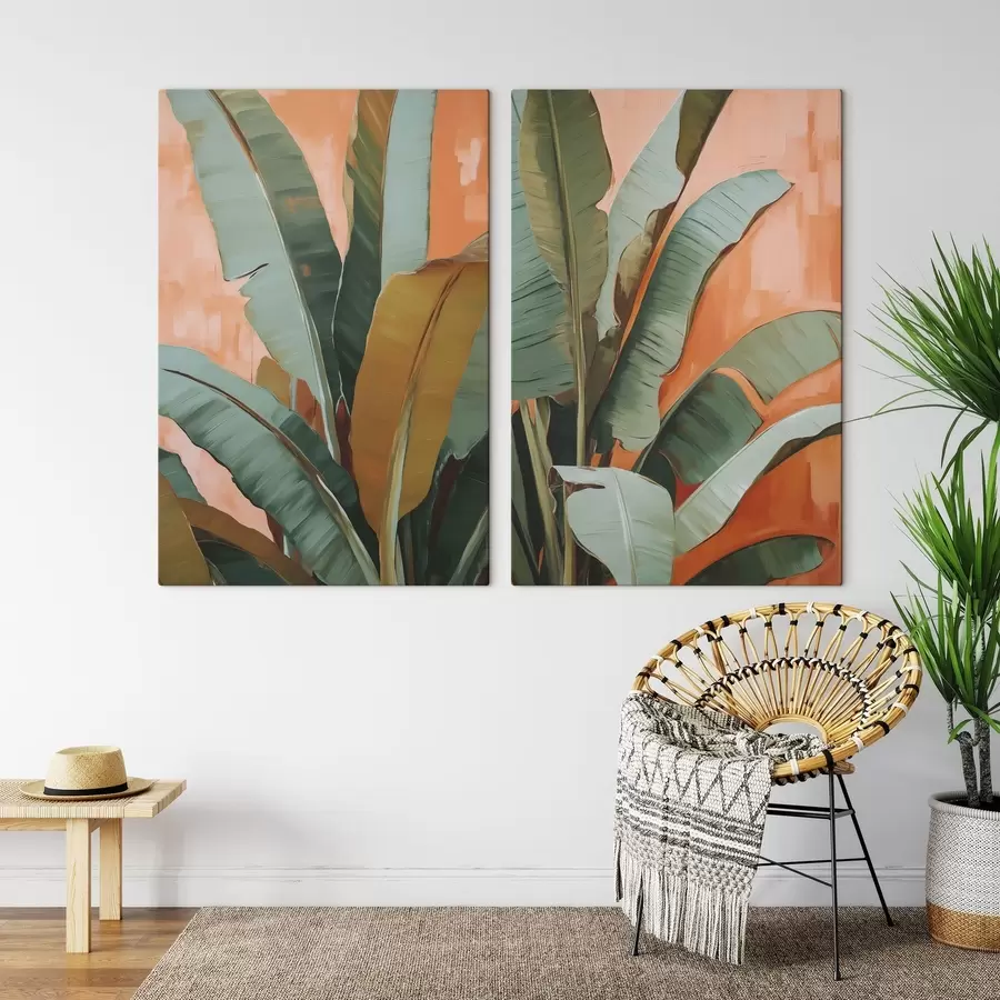 murales de pared Cuadro con imitación de hojas tropicales grandes m30617