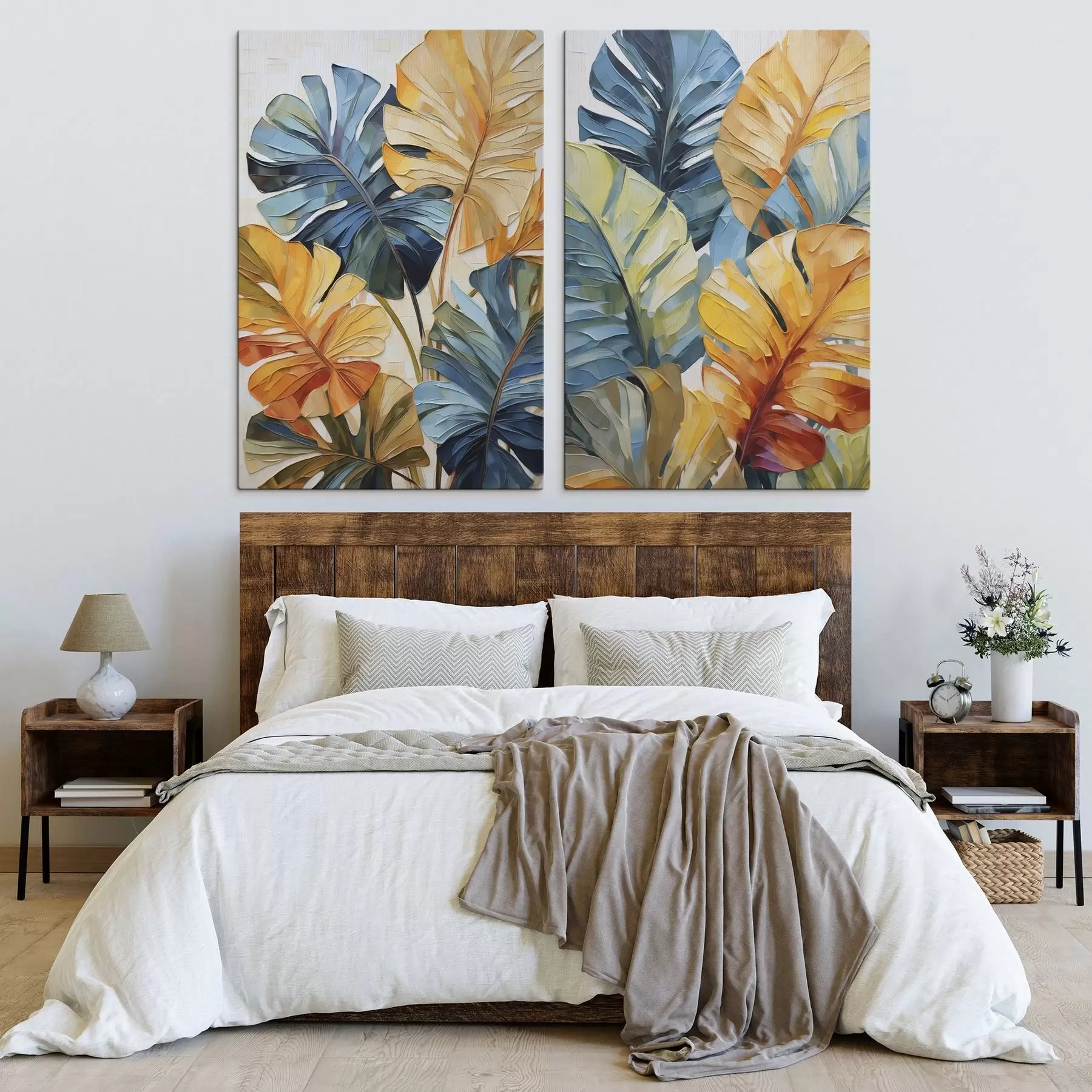 murales de pared Cuadro que imita hojas tropicales de colores vivos m30624