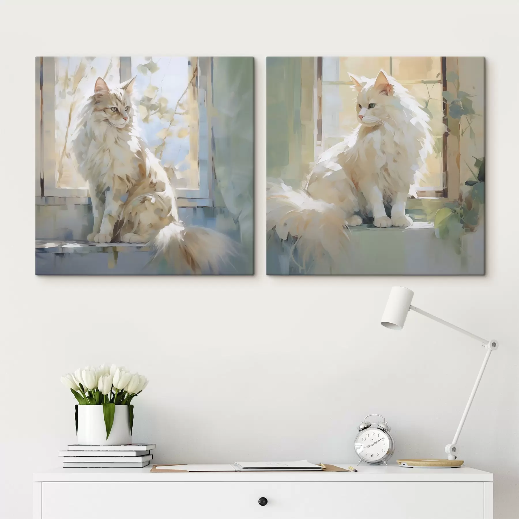 murales de pared Un gato en el alféizar de una ventana es una imitación de un cuadro m30625