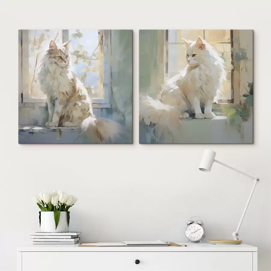 murales de pared Un gato en el alféizar de una ventana es una imitación de un cuadro m30625