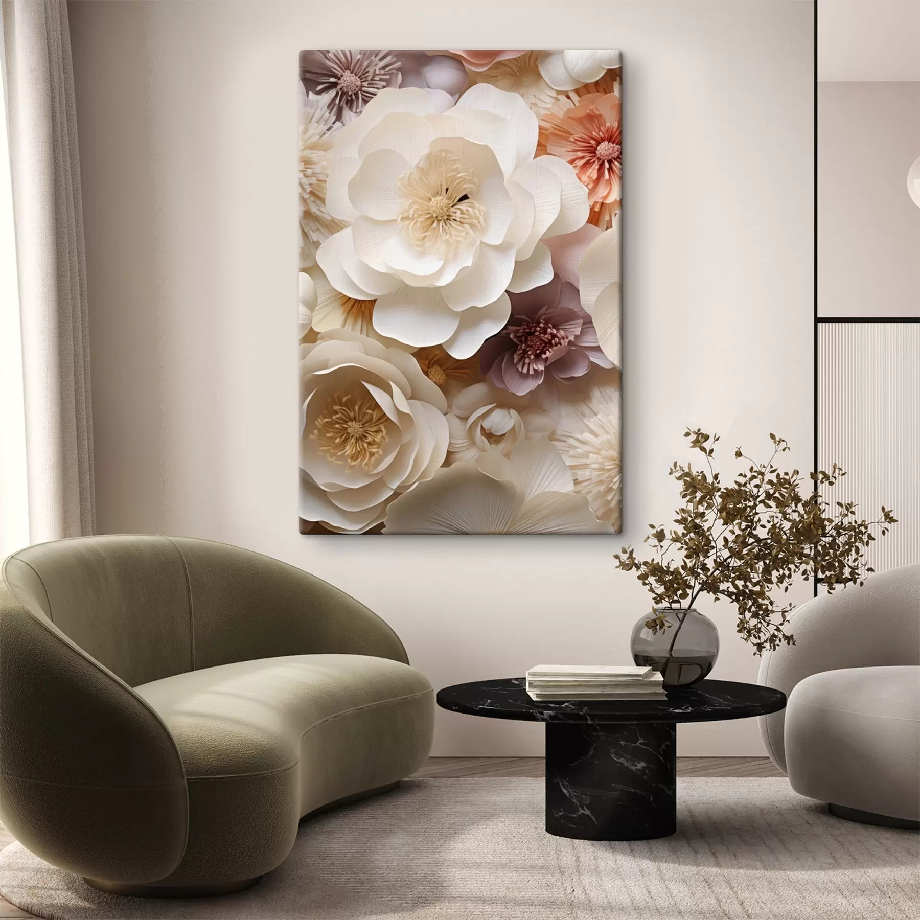 murales de pared Rosas volumétricas en crema s49373