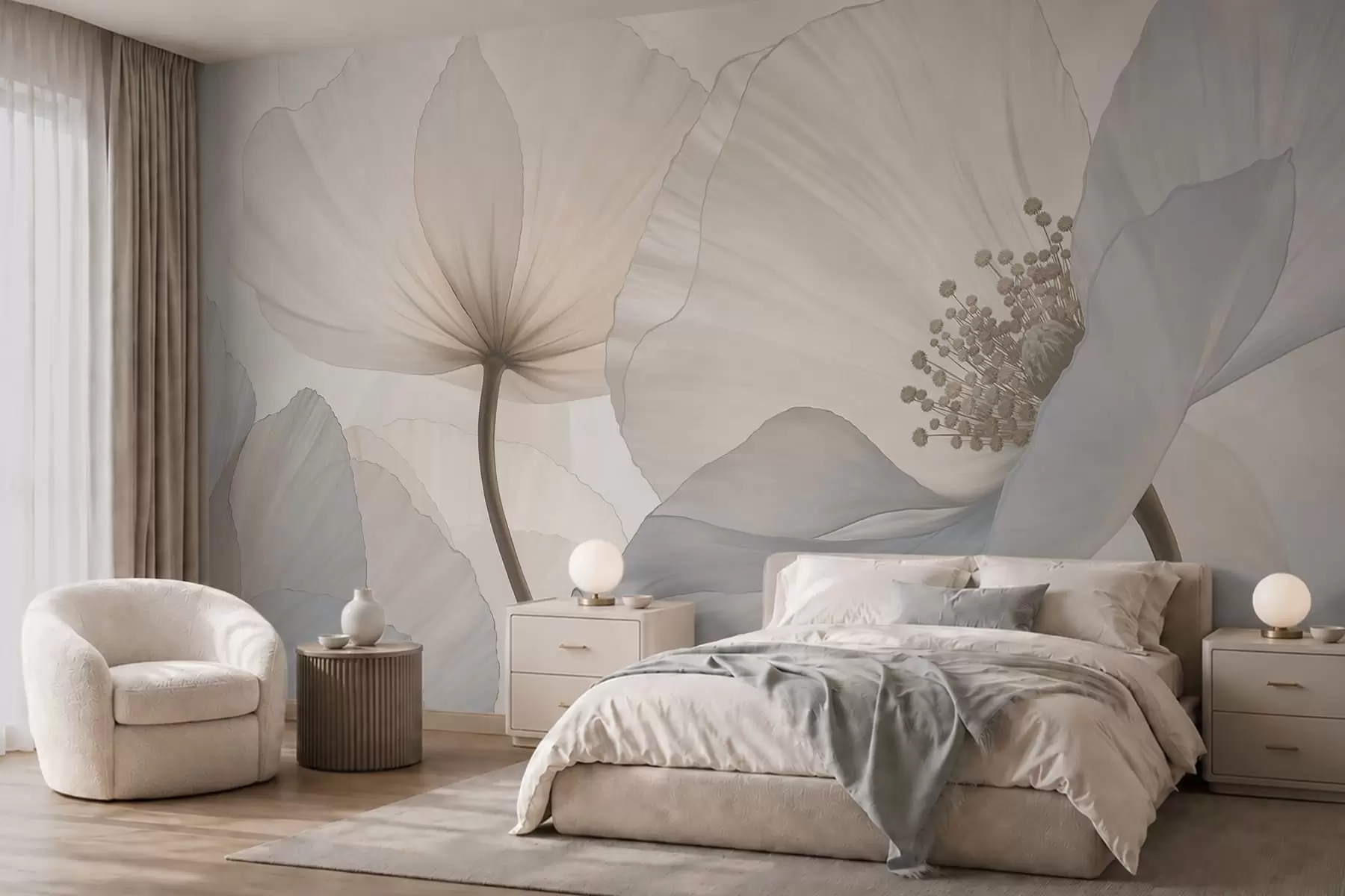 murales de pared Flores grandes y delicadas en tonos pastel claros w05692