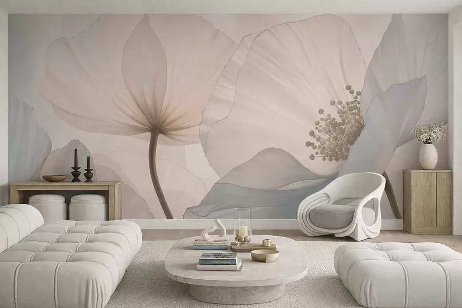 murales de pared Flores grandes y delicadas en tonos pastel claros w05692