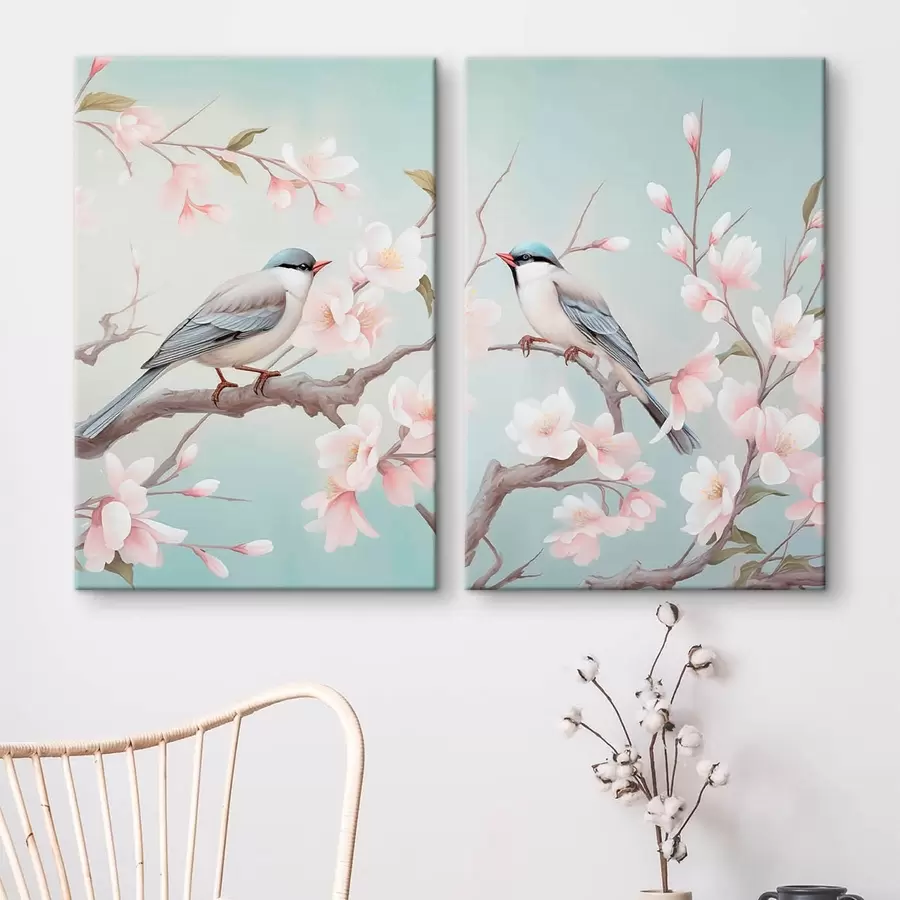 murales de pared Pájaros en ramas en flor m30608