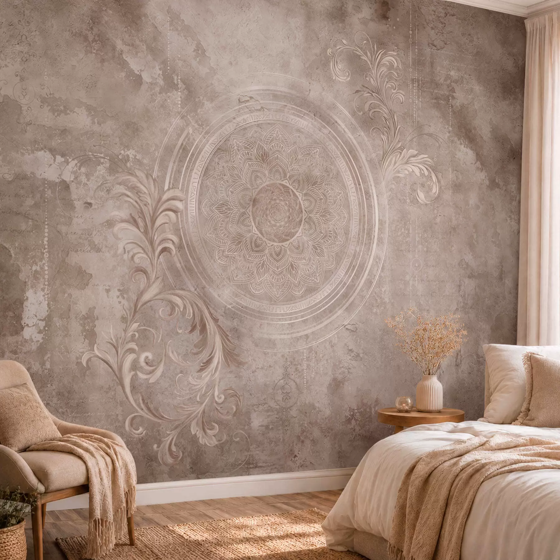 murales de pared Motivo circular ornamental sobre un fondo texturizado w05727
