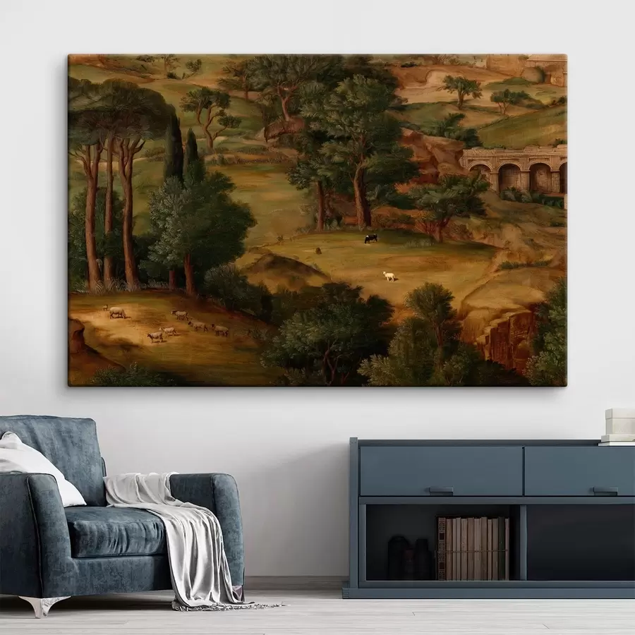 murales de pared Paisaje rural con árboles y ruinas antiguas s49675