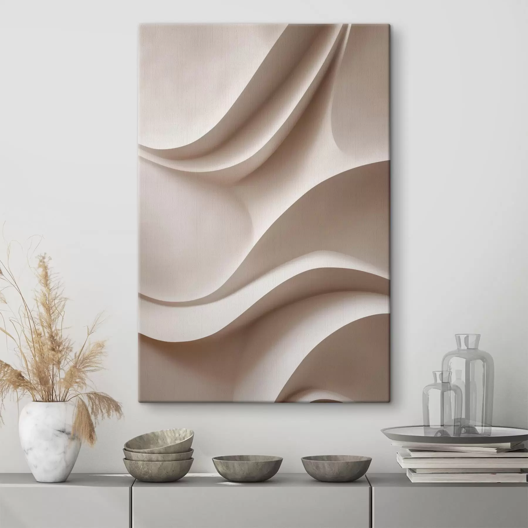 murales de pared Pliegues suaves y abstractos en tonos beige claro s49677