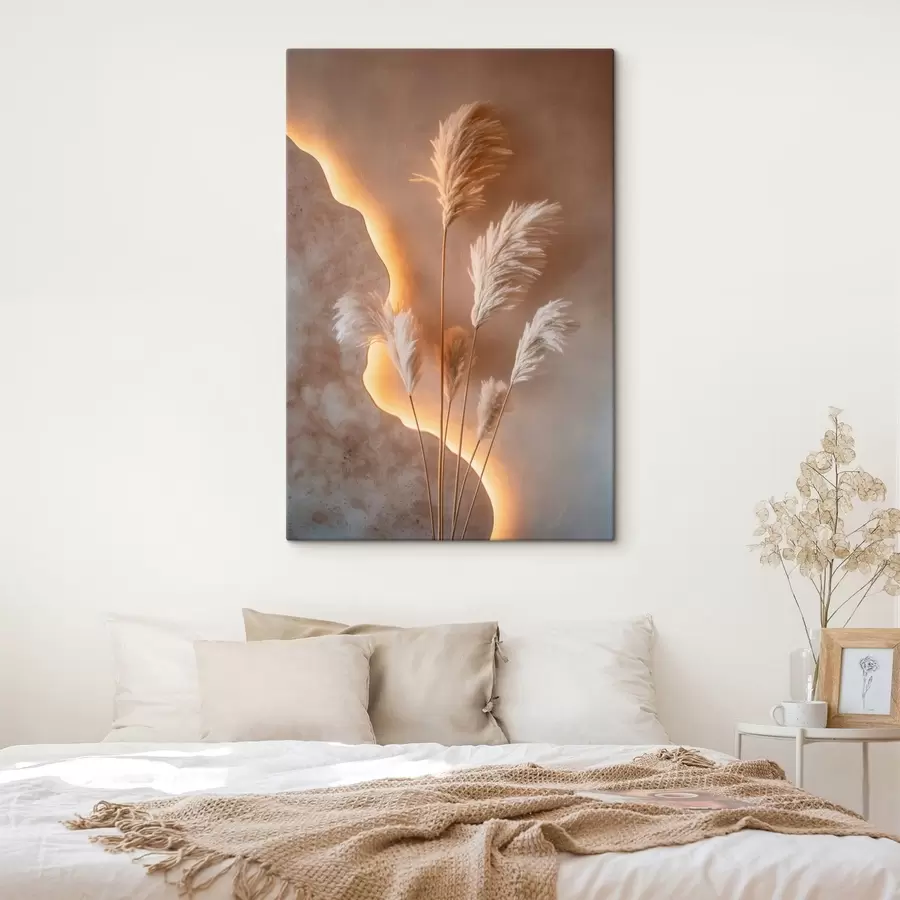 murales de pared Tallos ligeros y vaporosos sobre un fondo cálido con luz de fondo s49678