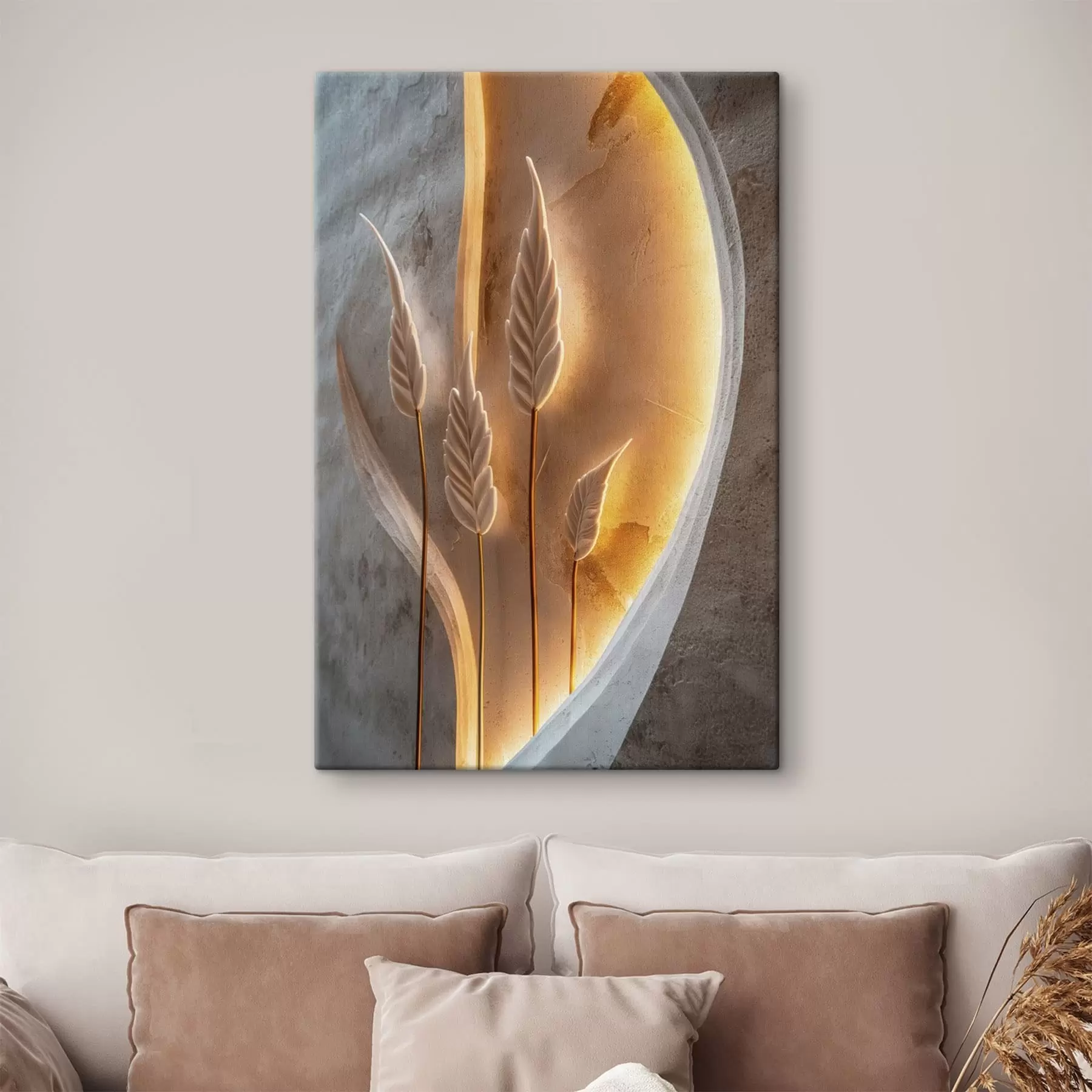 murales de pared Hojas decorativas con una cálida iluminación de fondo s49681