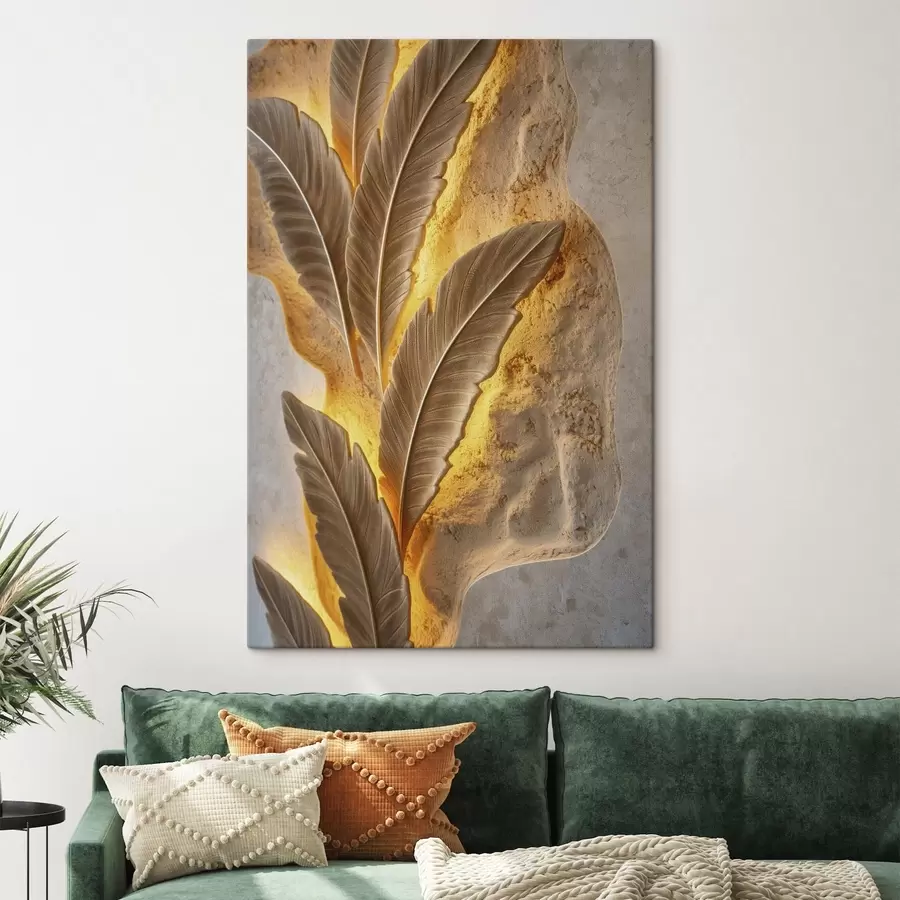 murales de pared Hojas en relieve sobre una superficie clara con textura s49682