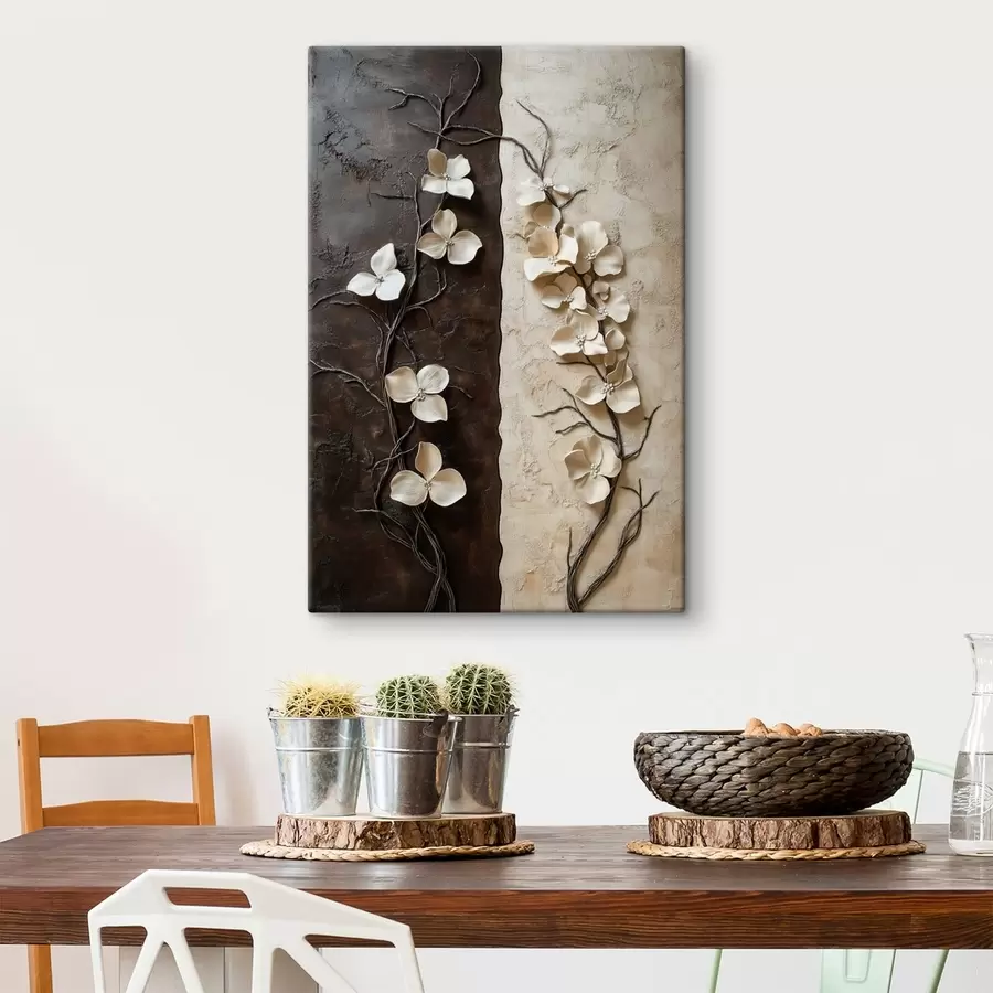 murales de pared Flores en relieve sobre un fondo texturizado en contraste s49688