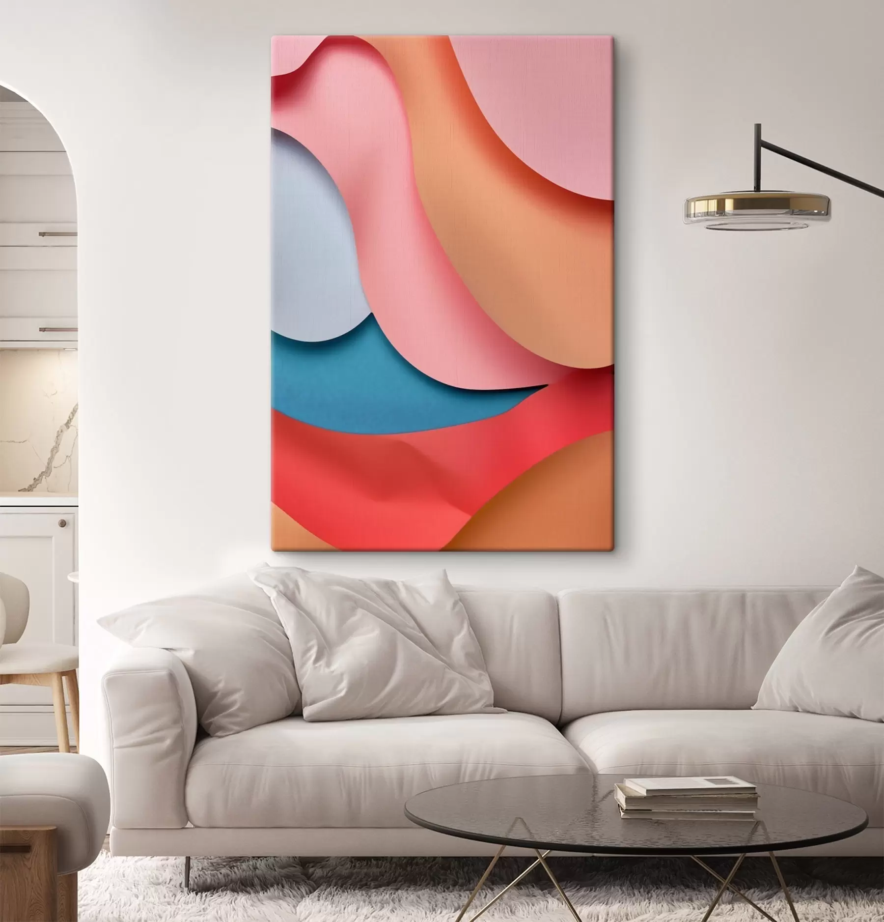 murales de pared Abstracción volumétrica en tonos coral s49743