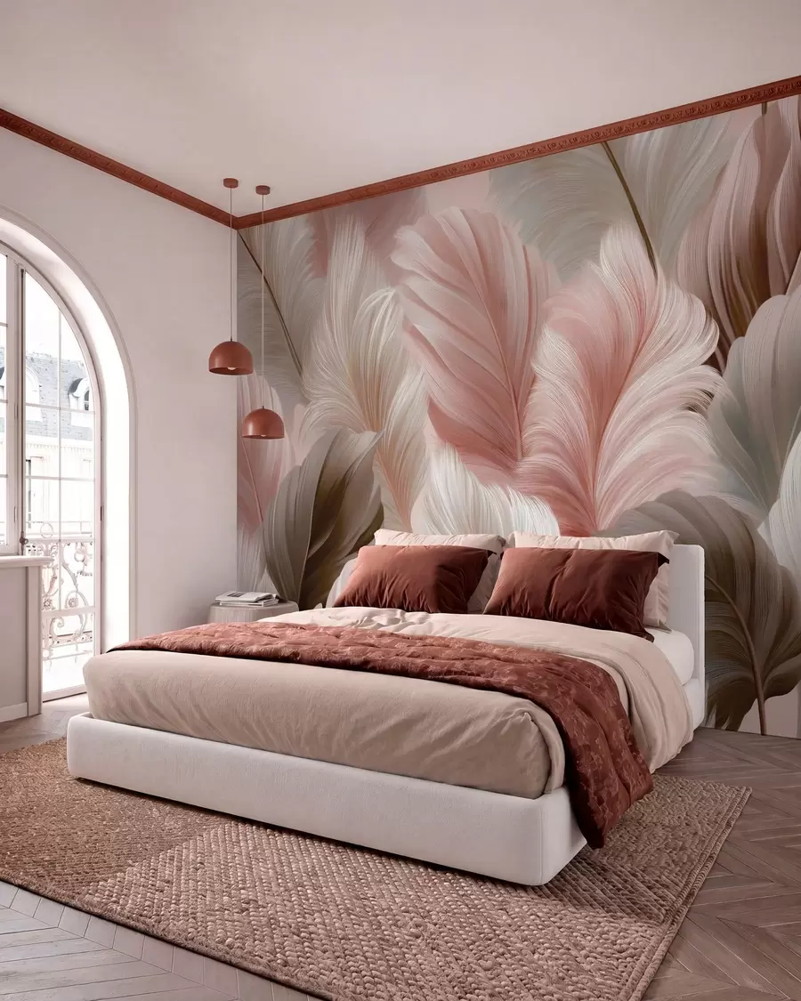 murales de pared Capas de plumas en rosa w05743