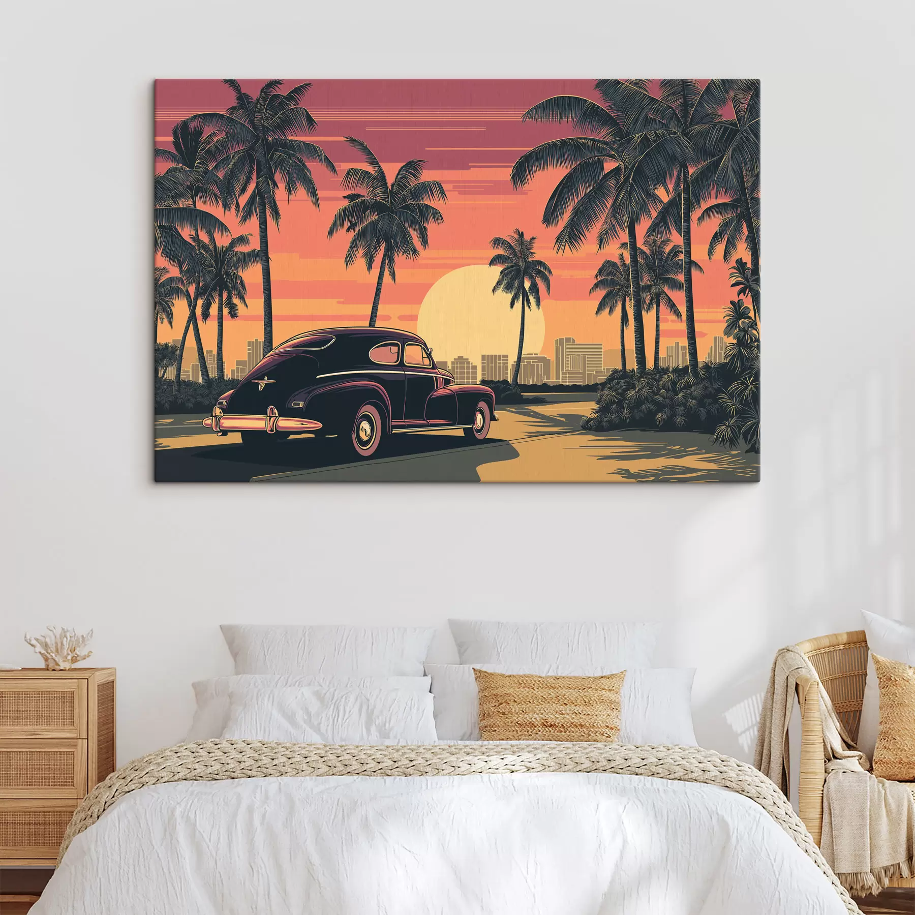 murales de pared Coche clásico con palmeras s49833