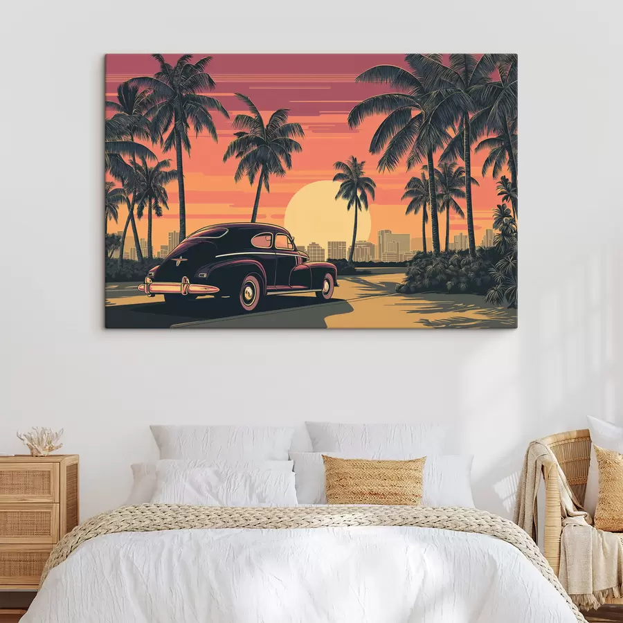 murales de pared Coche clásico con palmeras s49833