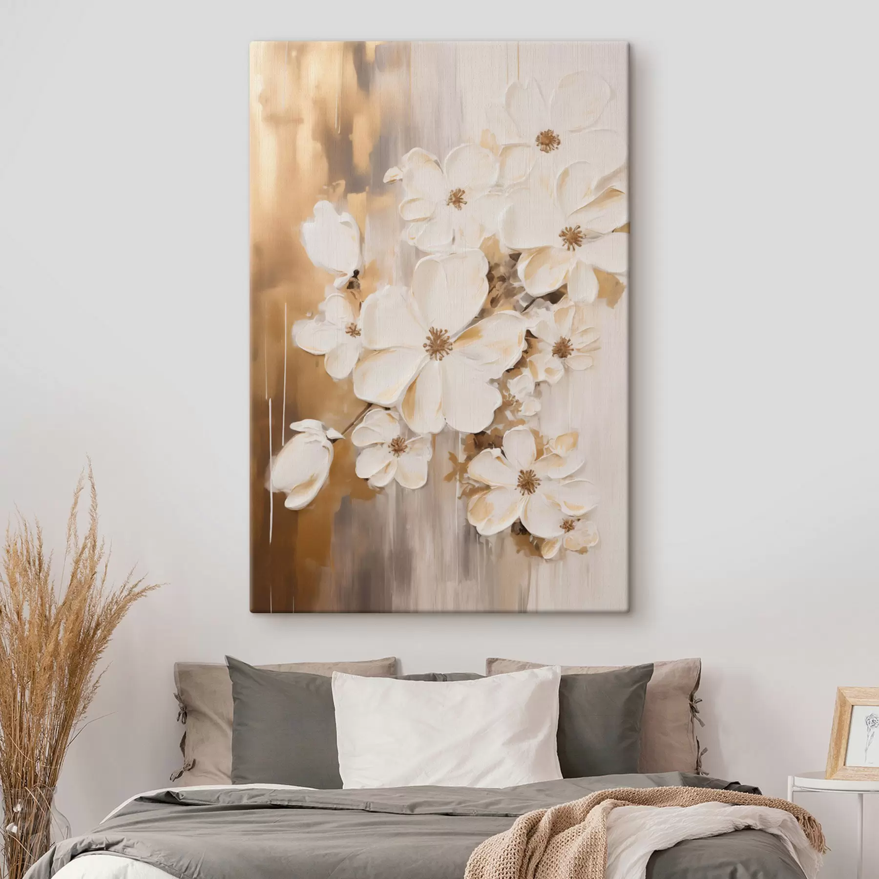 murales de pared Flores blancas sobre un fondo con textura, estilo pictórico s49767