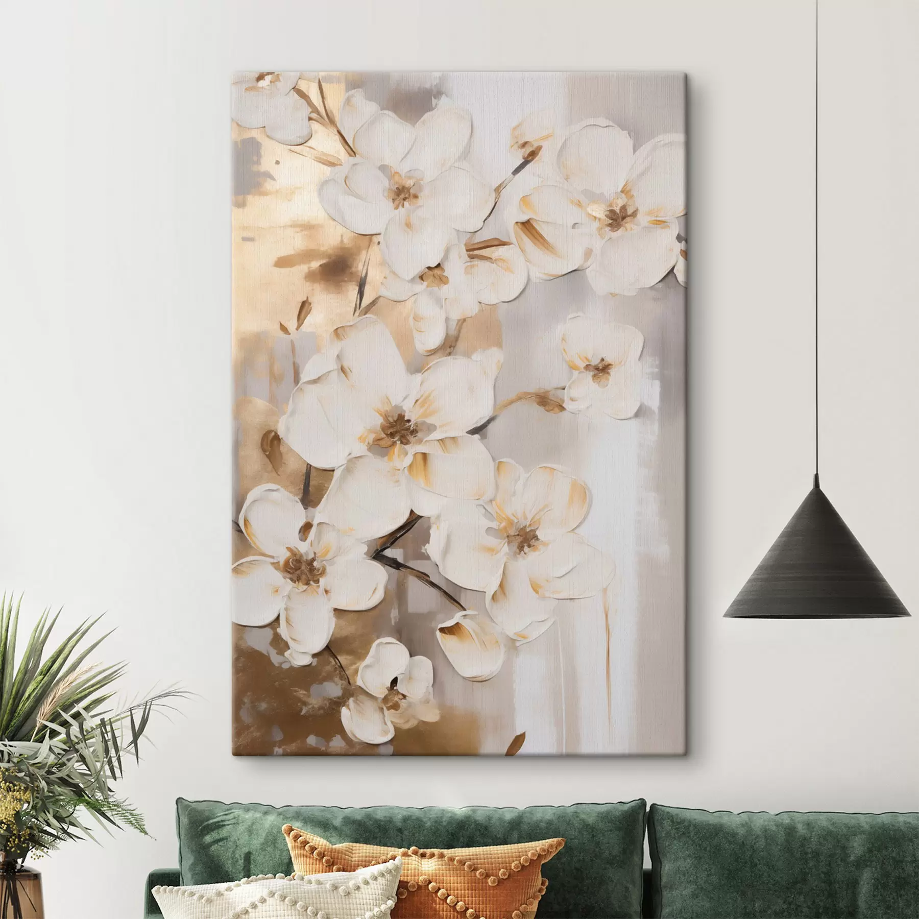 murales de pared Flores blancas sobre un fondo con textura, estilo pictórico s49768