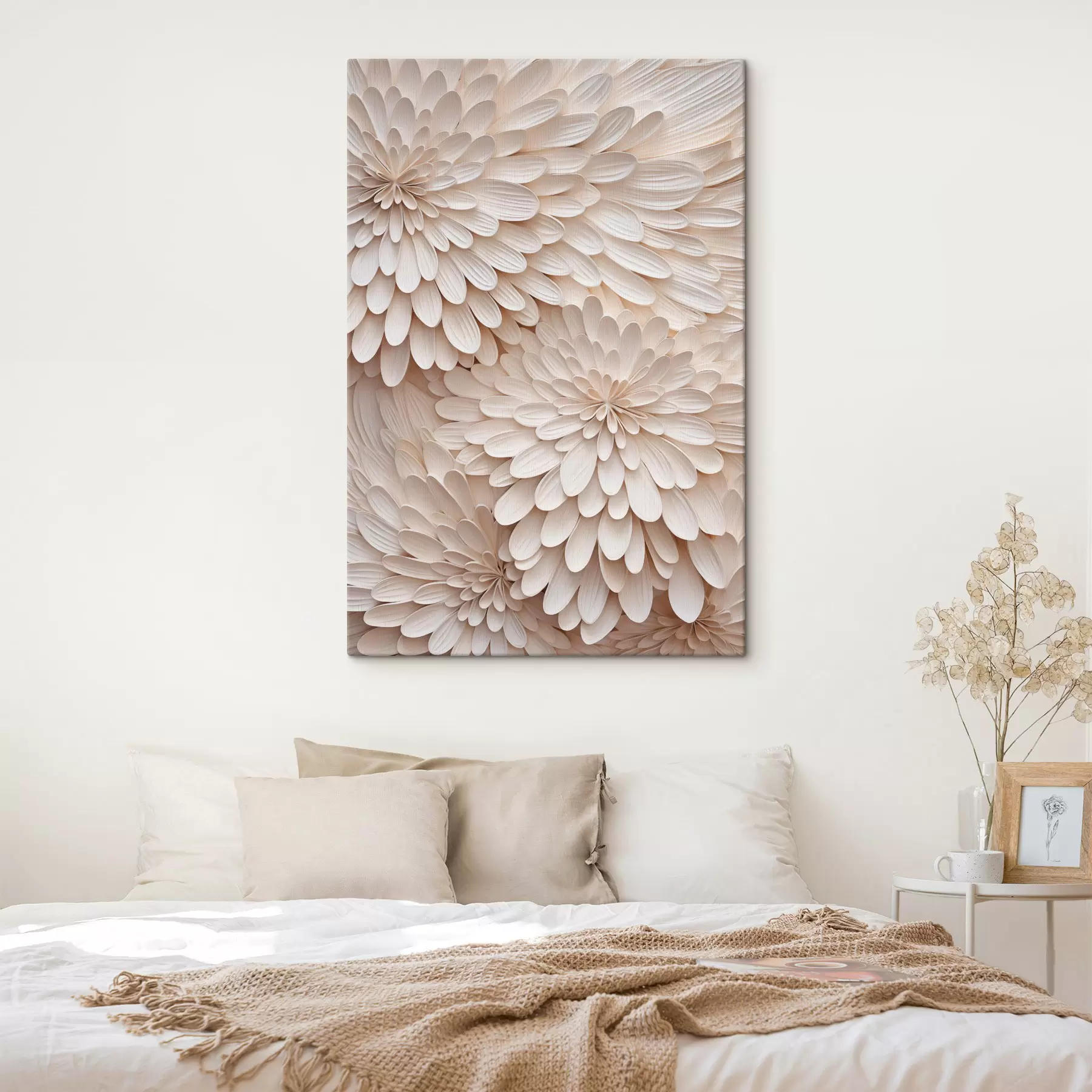 murales de pared Pétalos superpuestos de color crema que forman figuras florales abstractas; obra de arte con textura s49769
