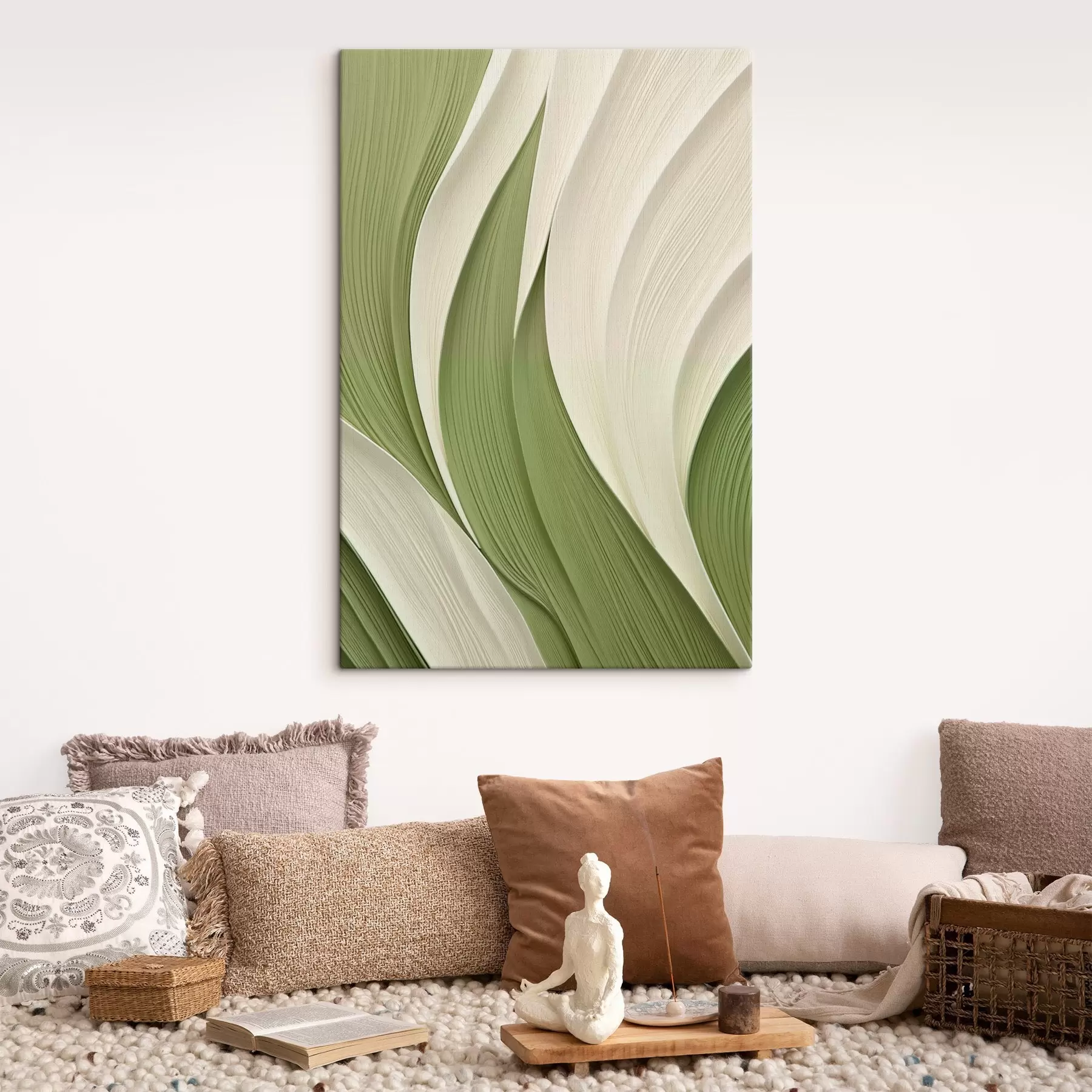 murales de pared Textura abstracta con tonos verdes y crema que fluyen s49772