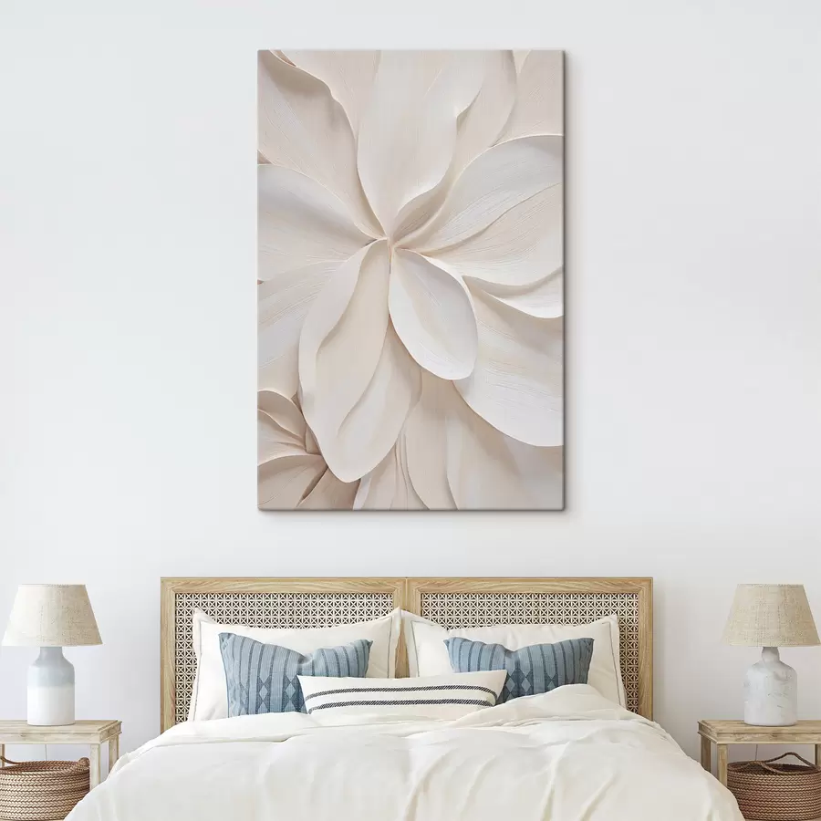 murales de pared Flor grande y abstracta, de color blanco cremoso, con pétalos delicados y superpuestos s49791