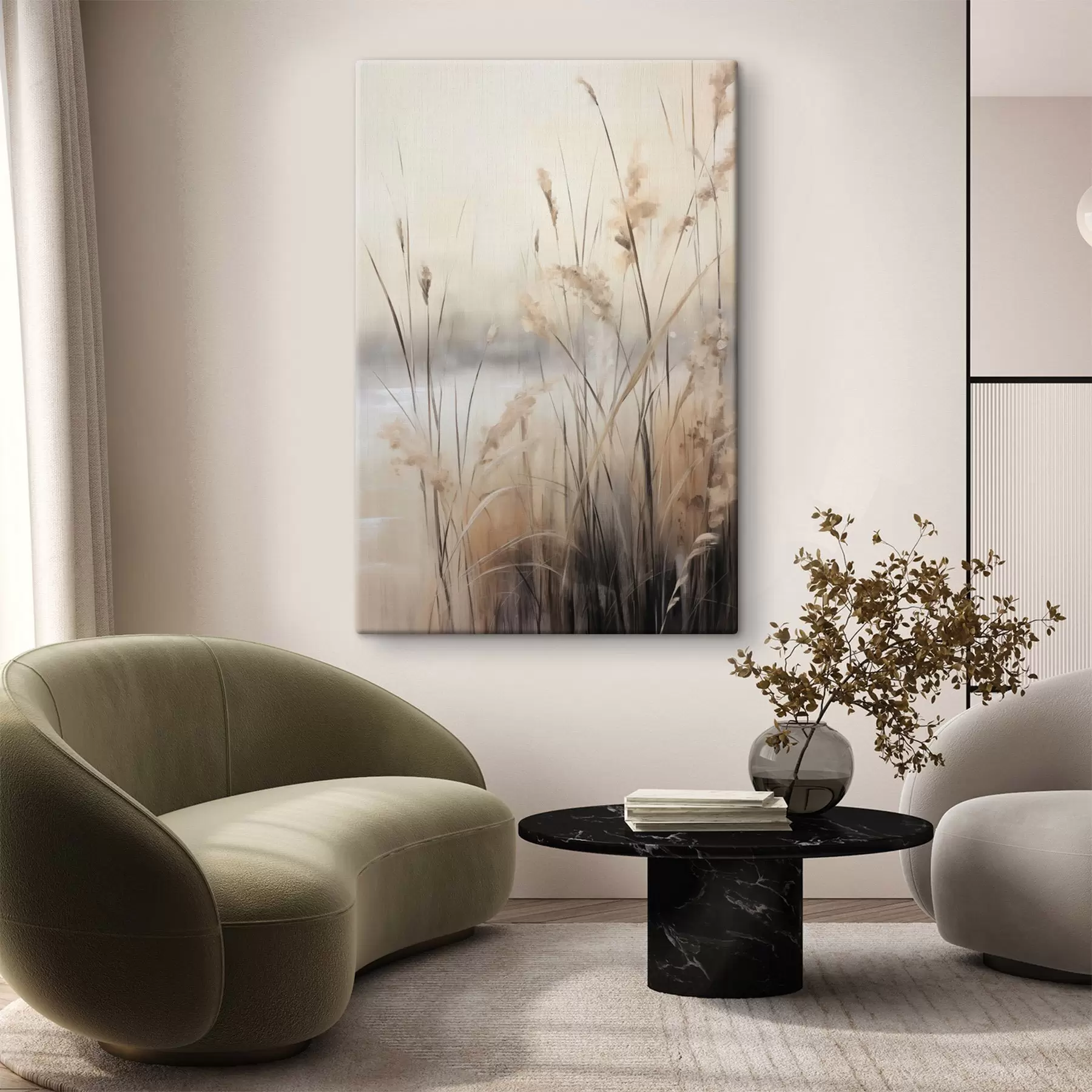 murales de pared Cañas y hierbas altas y secas en tonos beige y marrón apagados s49795