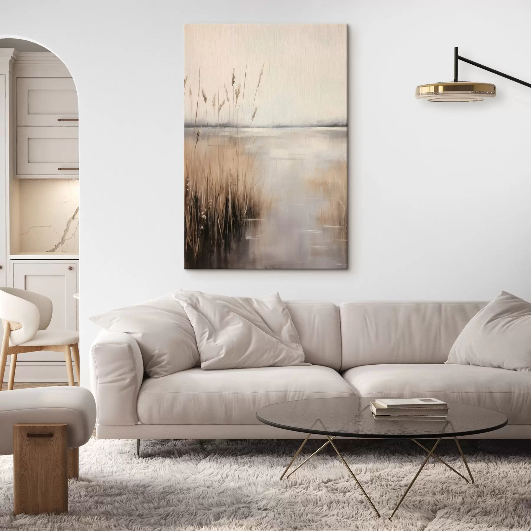 murales de pared Cañas y hierbas altas y secas en tonos beige y marrón apagados s49796