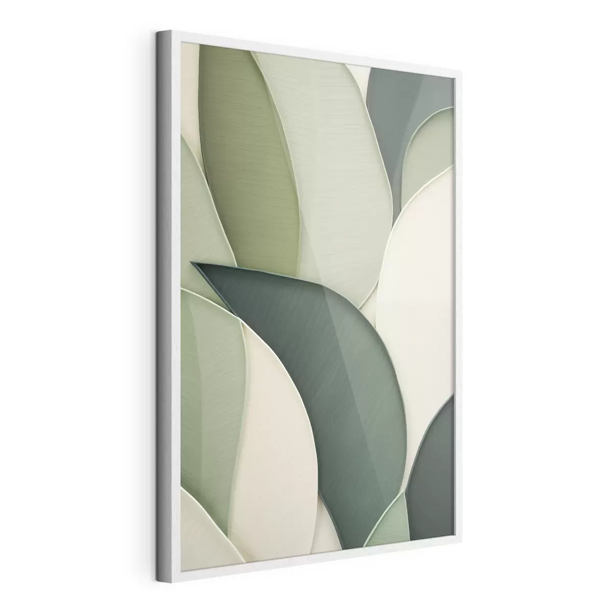 Poster Arte abstracto con formas orgánicas superpuestas en tonos verde y crema f49777