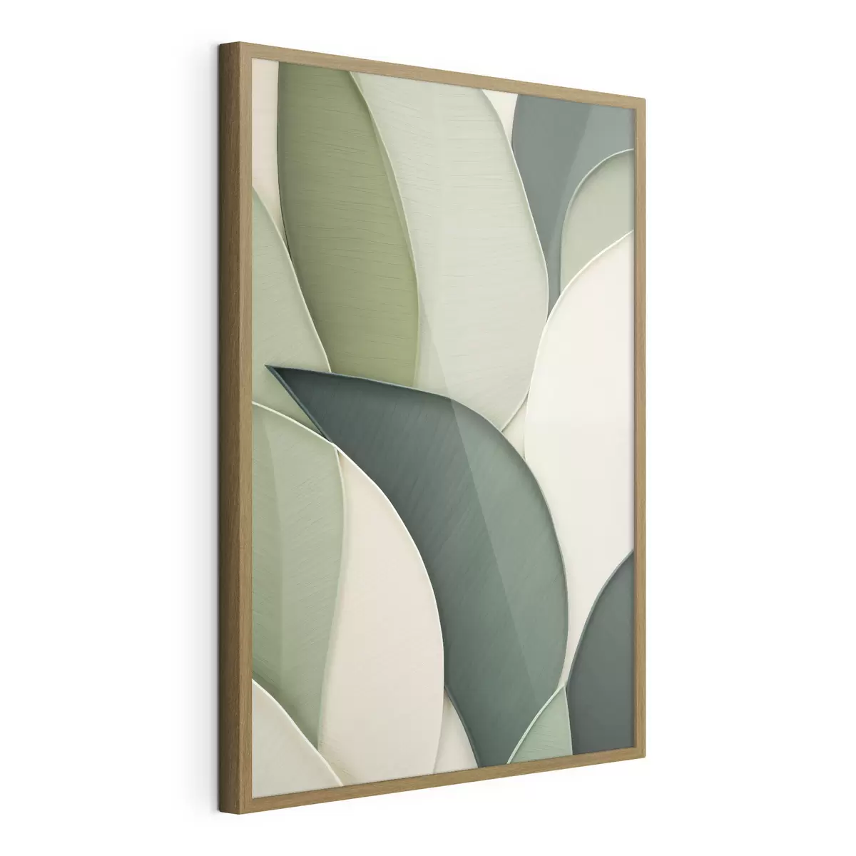 Poster Arte abstracto con formas orgánicas superpuestas en tonos verde y crema f49777