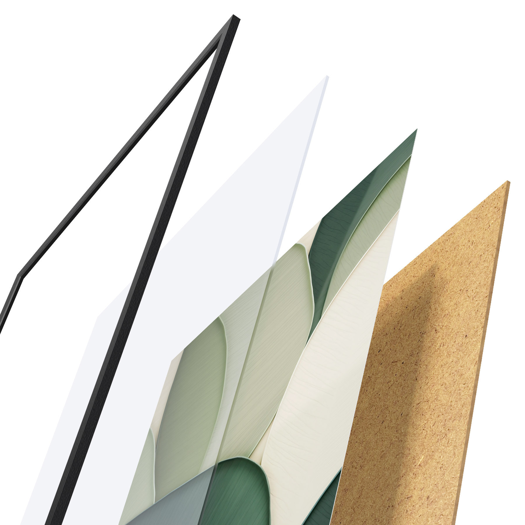 Poster Arte abstracto con formas orgánicas superpuestas en tonos verde y crema f49777