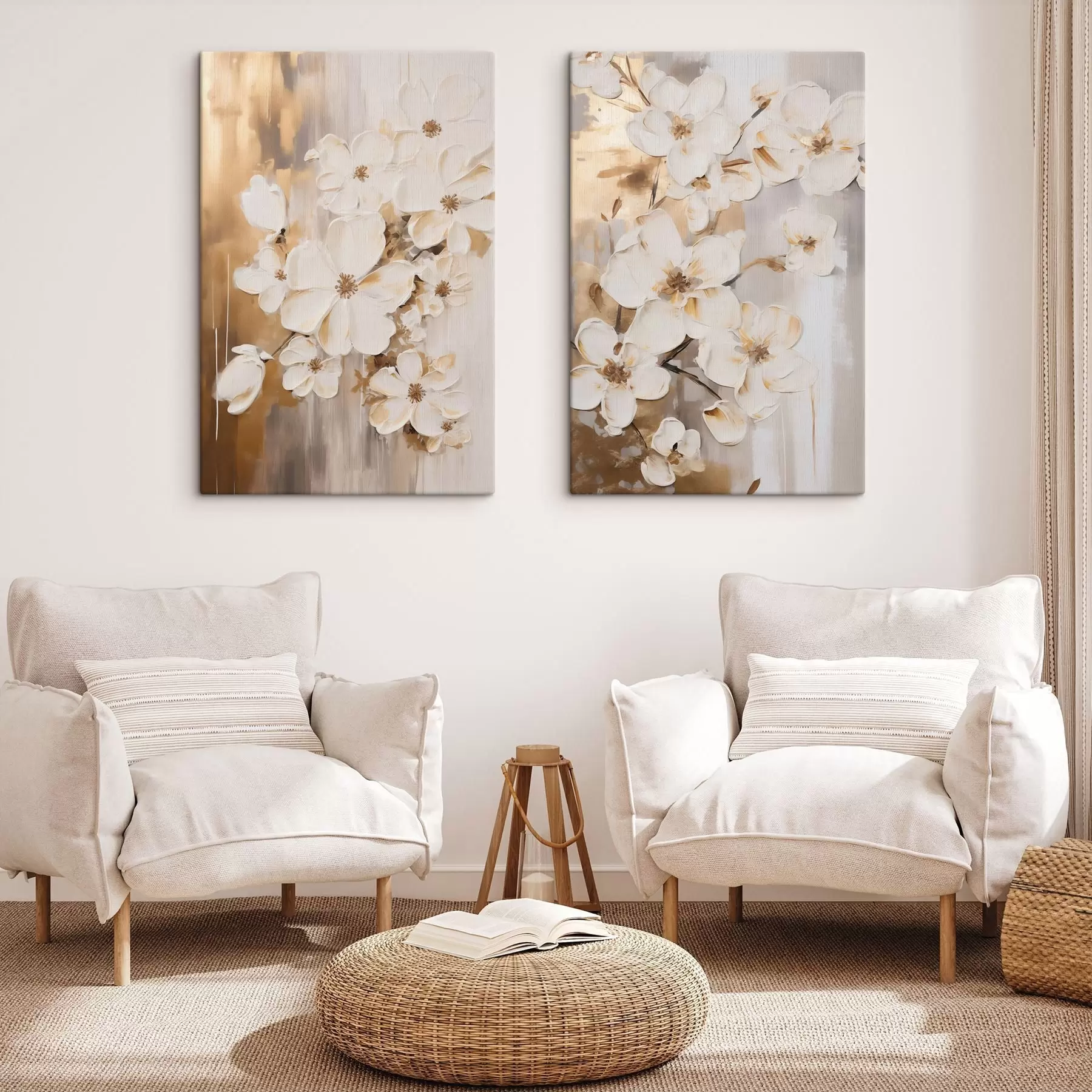 murales de pared Flores blancas sobre un fondo con textura, estilo pictórico m30679