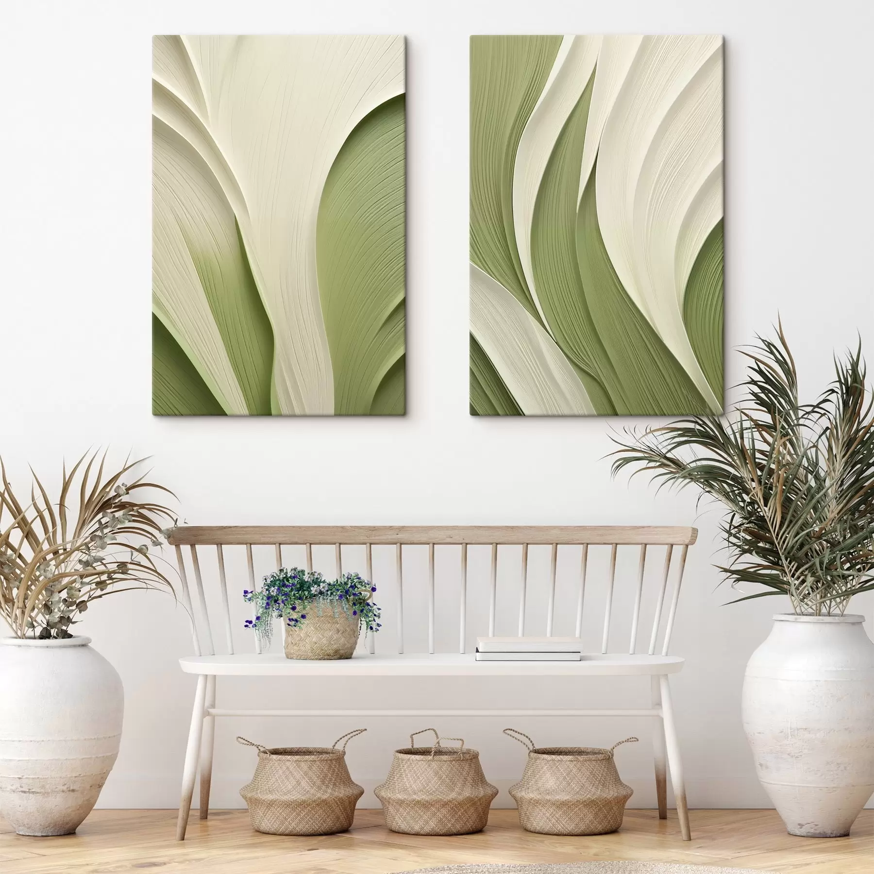 murales de pared Textura abstracta con tonos verdes y crema que fluyen m30681