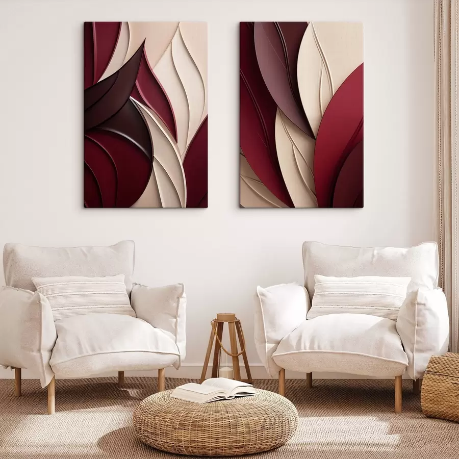 murales de pared Formas abstractas onduladas en tonos burdeos y crema, con texturas superpuestas m30689